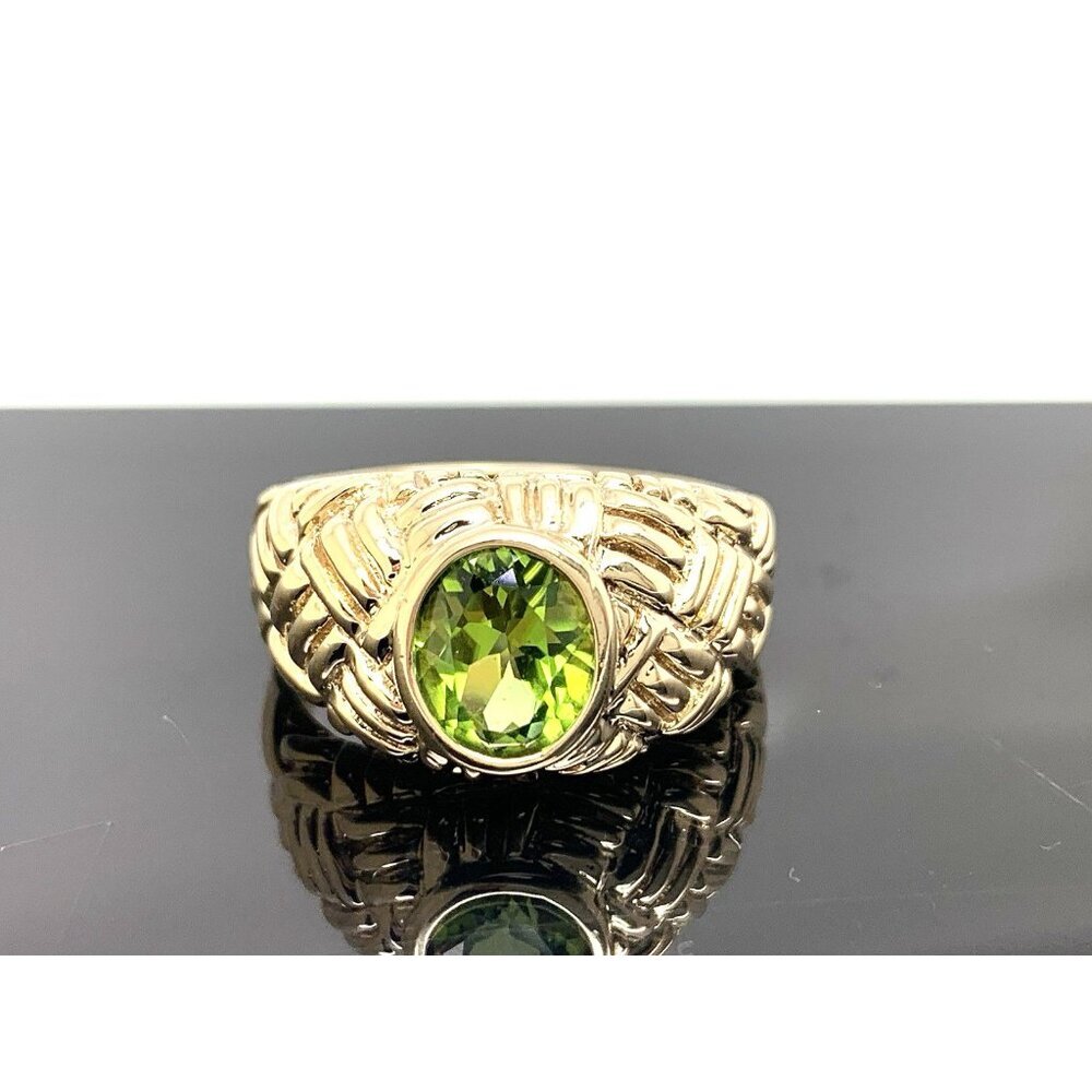 Green Gemstone Cocktail Ring 10k Yellow Gold Estate Jewelry Women's Size 8.75